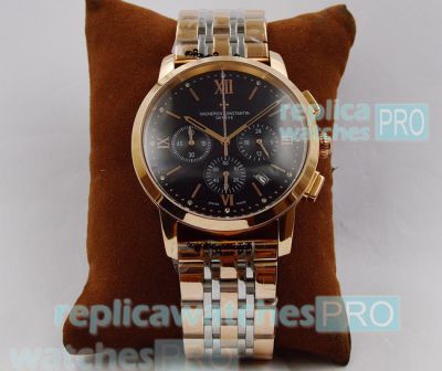 Buy Online Clone Vacheron Constaintin Patrimony Black Dial 2-Tone Rose Gold Watch